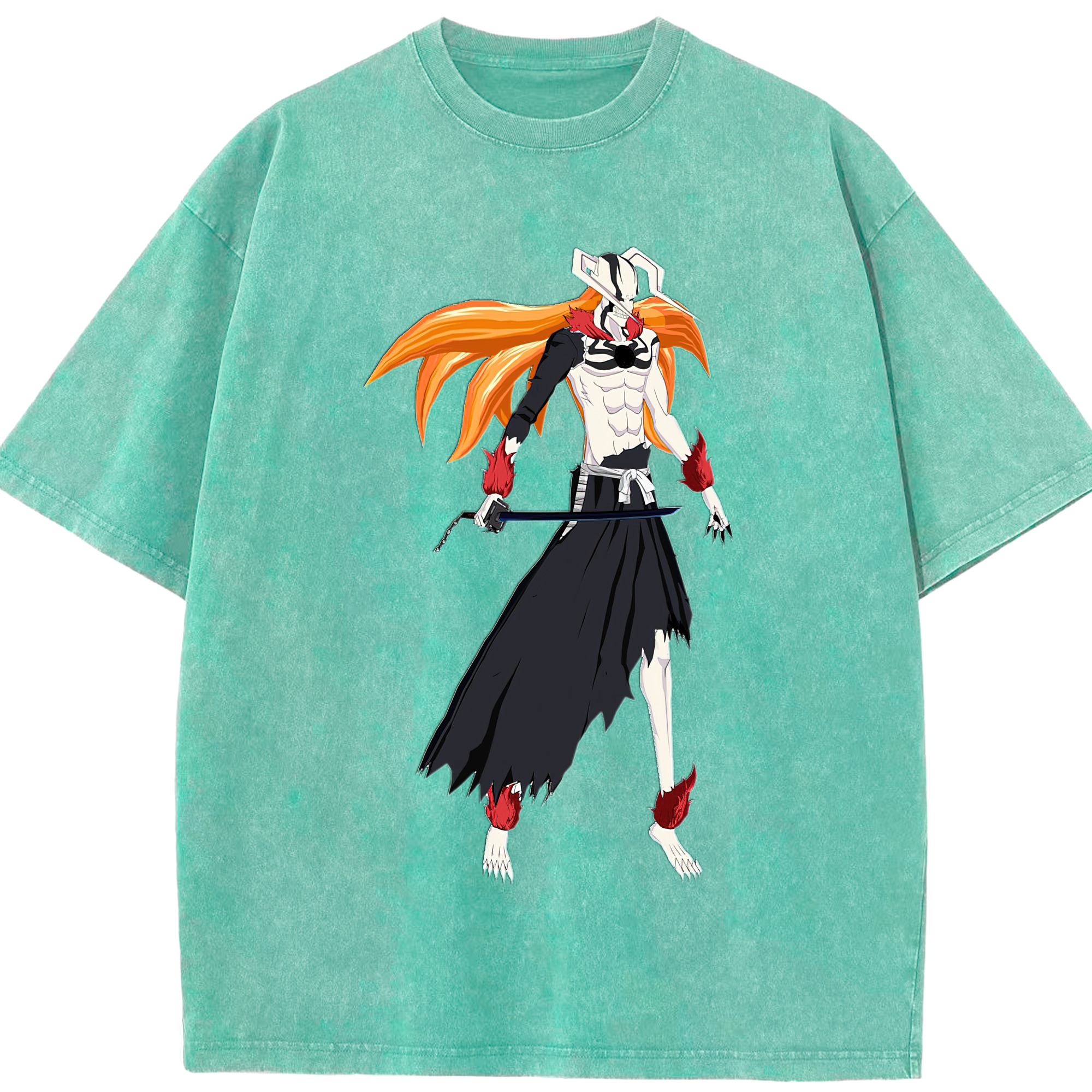 （画像用） ブリーチ 黒崎一護（くろさき いちご）BLEACH Kurosaki Ichigo 綿100% ヴィンテージ風 半袖Tシャツ（フロントプリント）